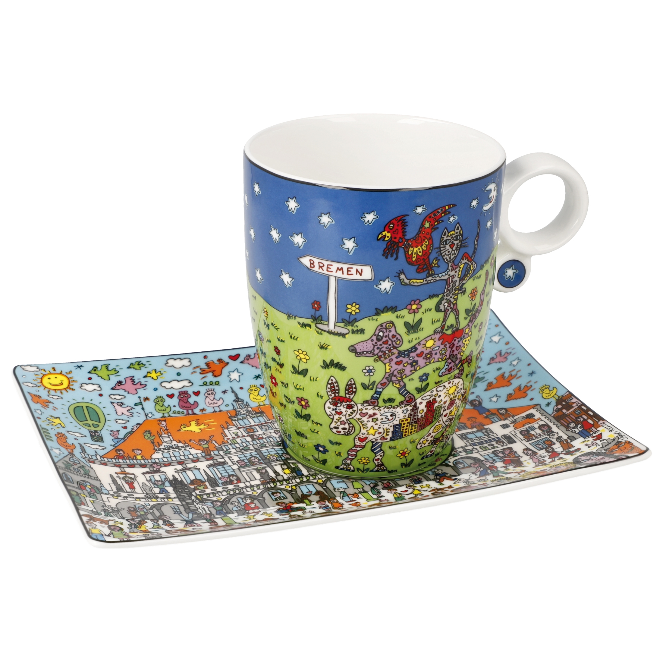 Goebel Pop Art James Rizzi Künstlertasse mit Untertasse All Roads Lead to Bremen – Bild 2