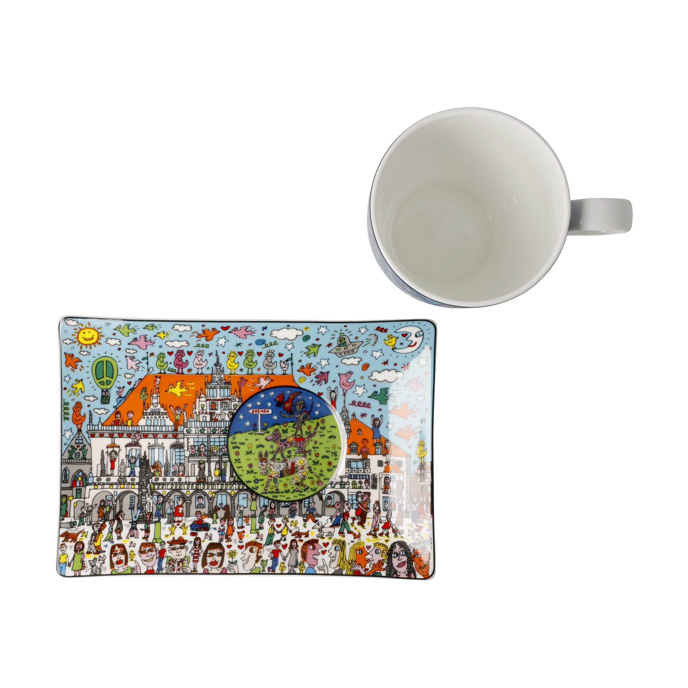 Goebel Pop Art James Rizzi Künstlertasse mit Untertasse All Roads Lead to Bremen – Bild 6