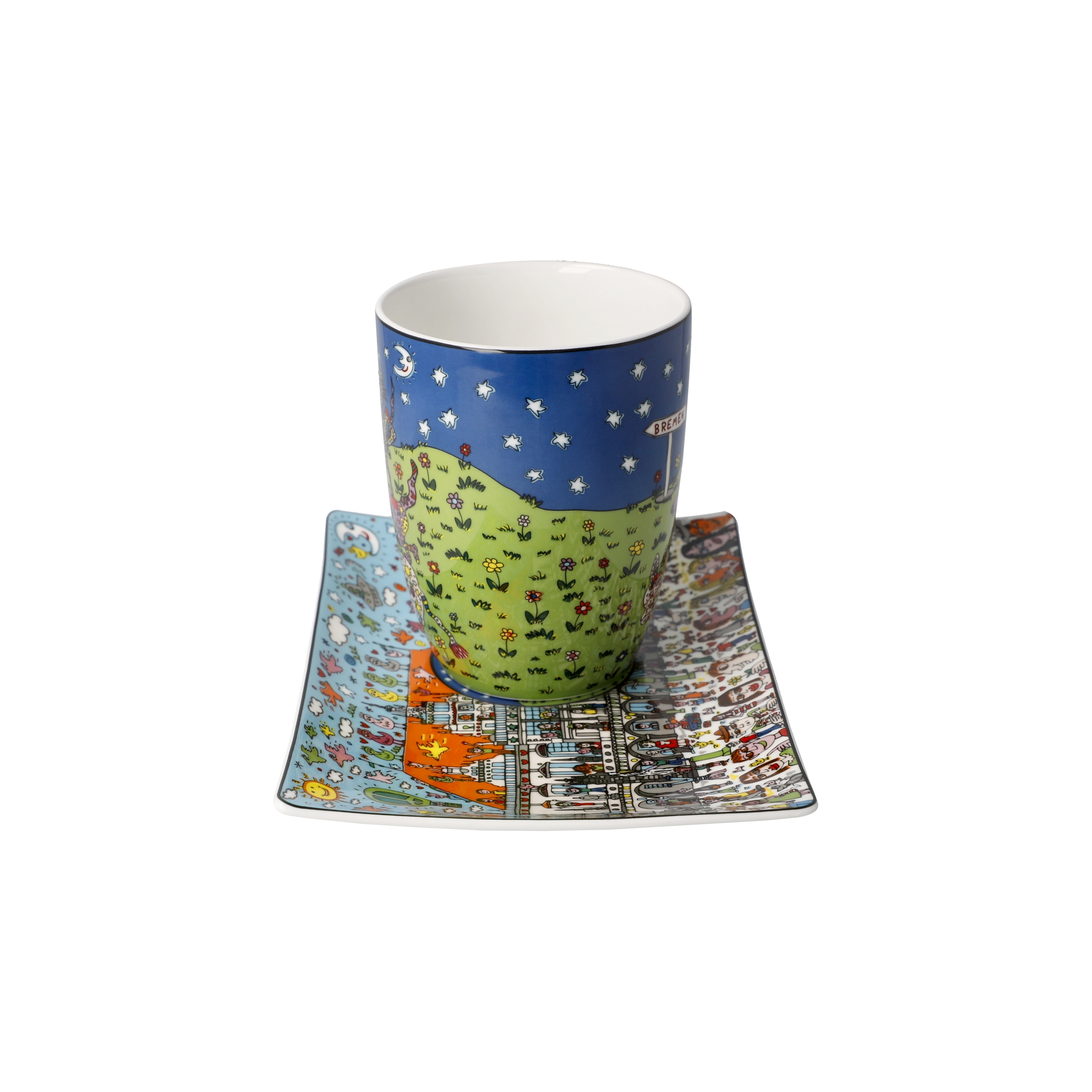 Goebel Pop Art James Rizzi Künstlertasse mit Untertasse All Roads Lead to Bremen – Bild 3