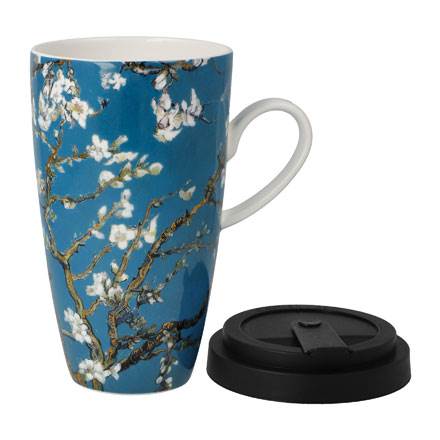 Vincent van Gogh Künstlertasse mit Deckel Mandelbaum blau