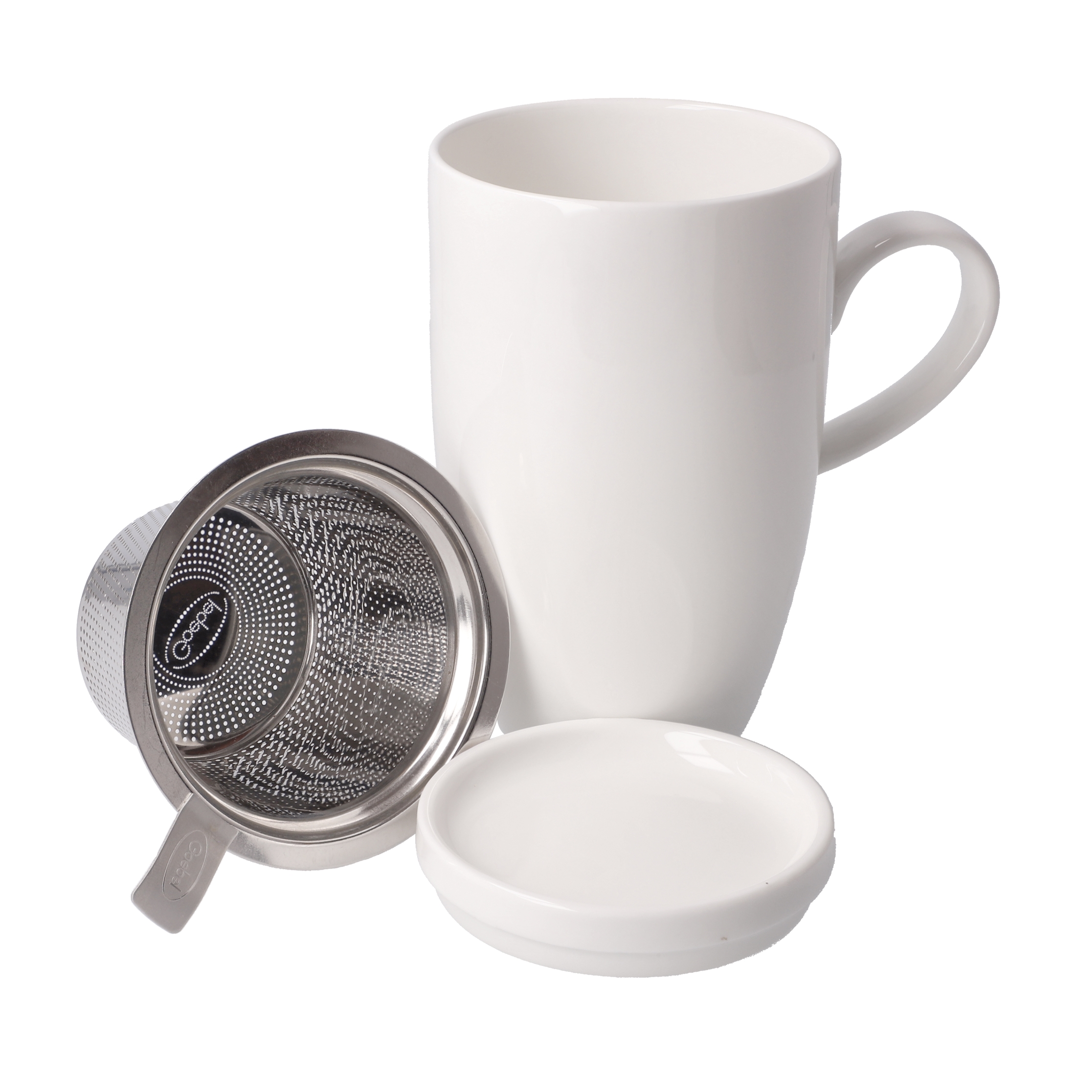 Kaiser Porzellan Teetasse mit Deckel und Sieb weiß