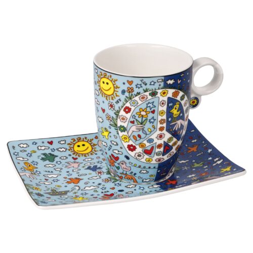 Goebel Pop Art James Rizzi Künstlertasse mit Untertasse Give Peace a Chance