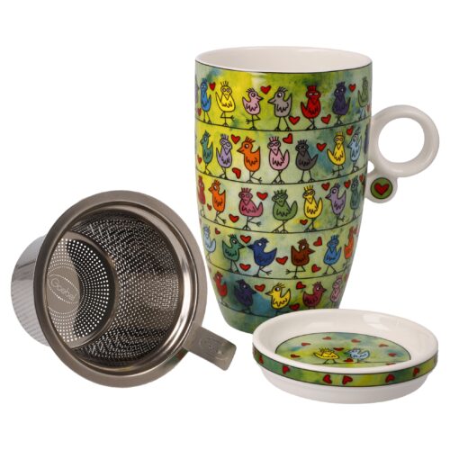 Goebel Pop Art James Rizzi Teetasse mit Deckel und Sieb Birds on a Love Wire