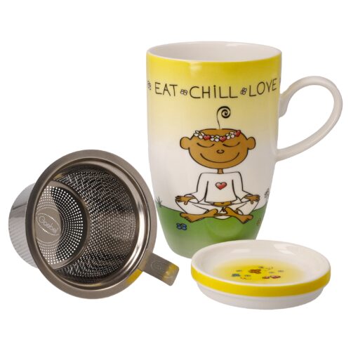 Der kleine Yogi Teetasse mit Deckel und Sieb Eat Chill Love