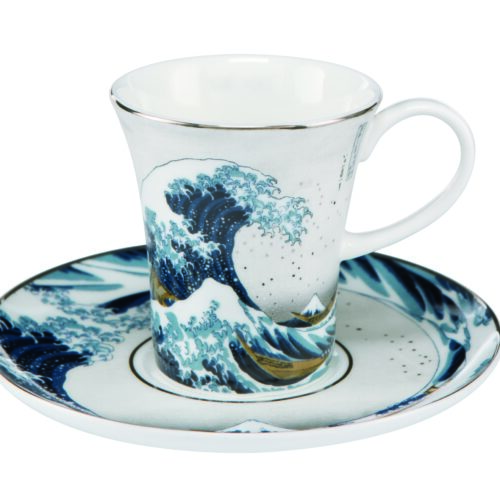 Katsushika Hokusai Espressotasse mit Untertasse Die Welle Silber Set 2 Stück
