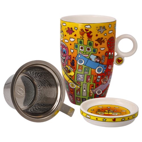 Goebel Pop Art James Rizzi Teetasse mit Deckel und Sieb Not getting around the Traffic