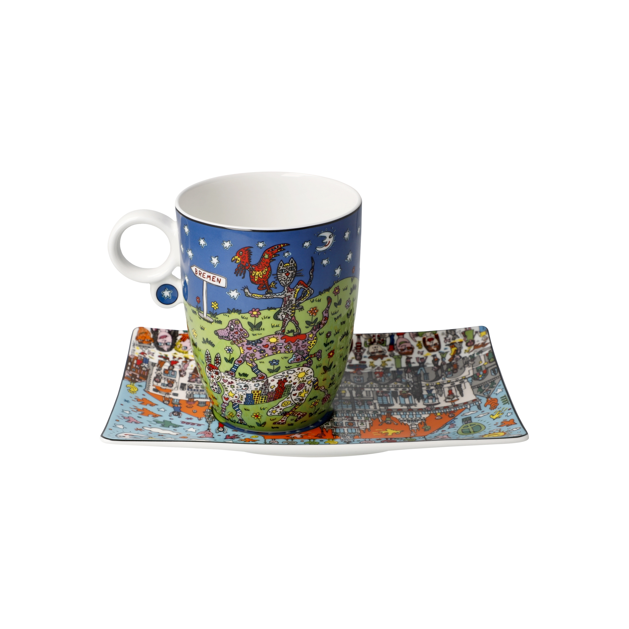 Goebel Pop Art James Rizzi Künstlertasse mit Untertasse All Roads Lead to Bremen – Bild 3